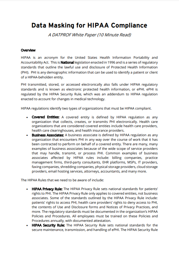 Data masking for hipaa compliance Data masking for hipaa compliance